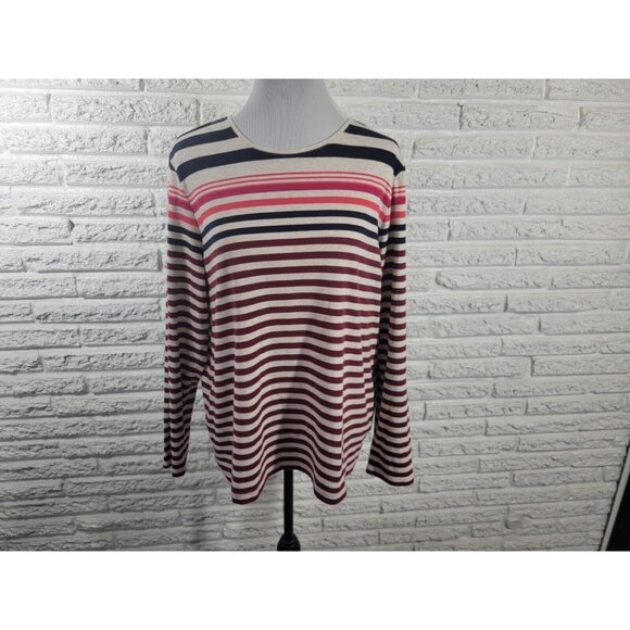 Croft Barrow Womens Top XXL Plus Tee Classic Brown Stripe Long Sleeve STR78E - Picture 1 of 9